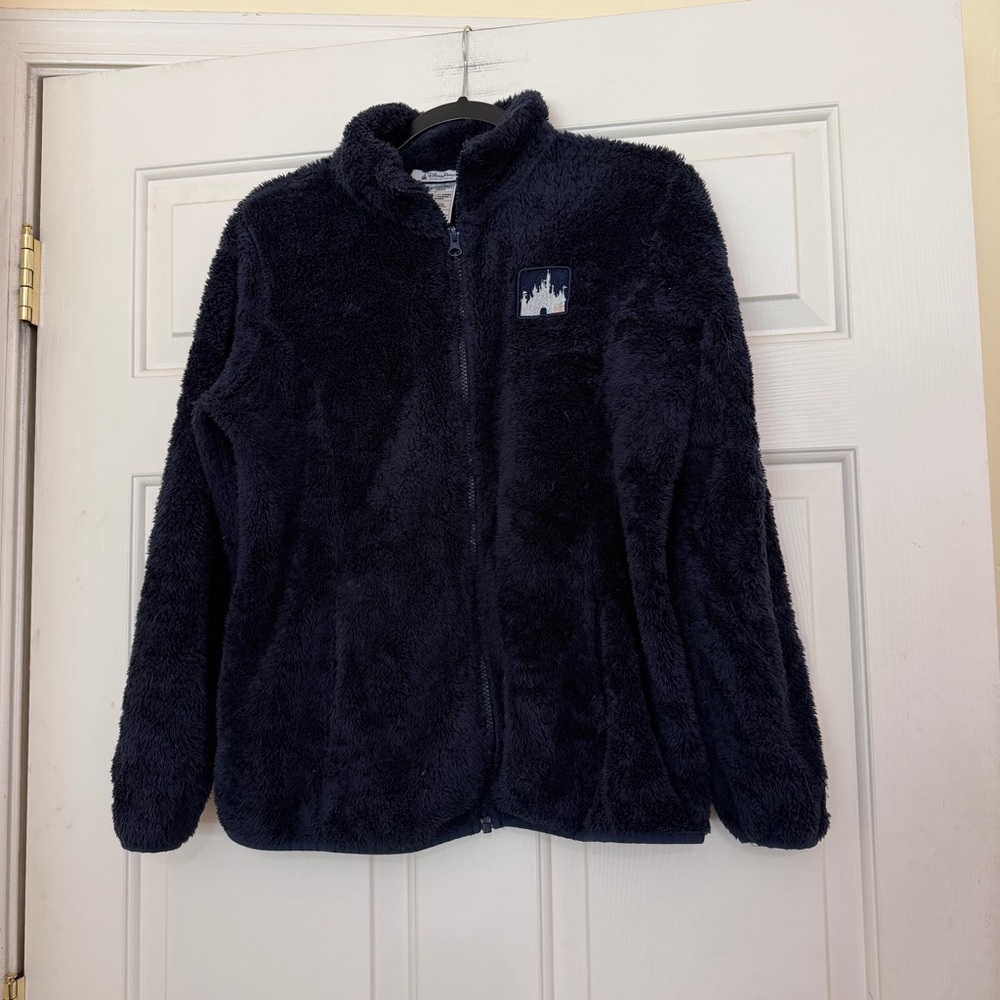 Disney Parks Navy Blue Fuzzy Plush Full-Zip Fleece Jacket Size Small S